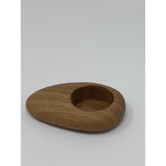 Crate & Barrel Wooden Tea light Candle Holders Set of (2) Bambu 3.5”x2.5” - Picture 4 of 8